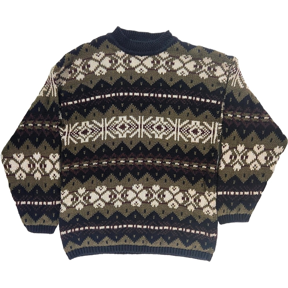 Vintage 90s County Seat Nordic Fair Isle Pullover Sweater Mens XL Ramie Cotton